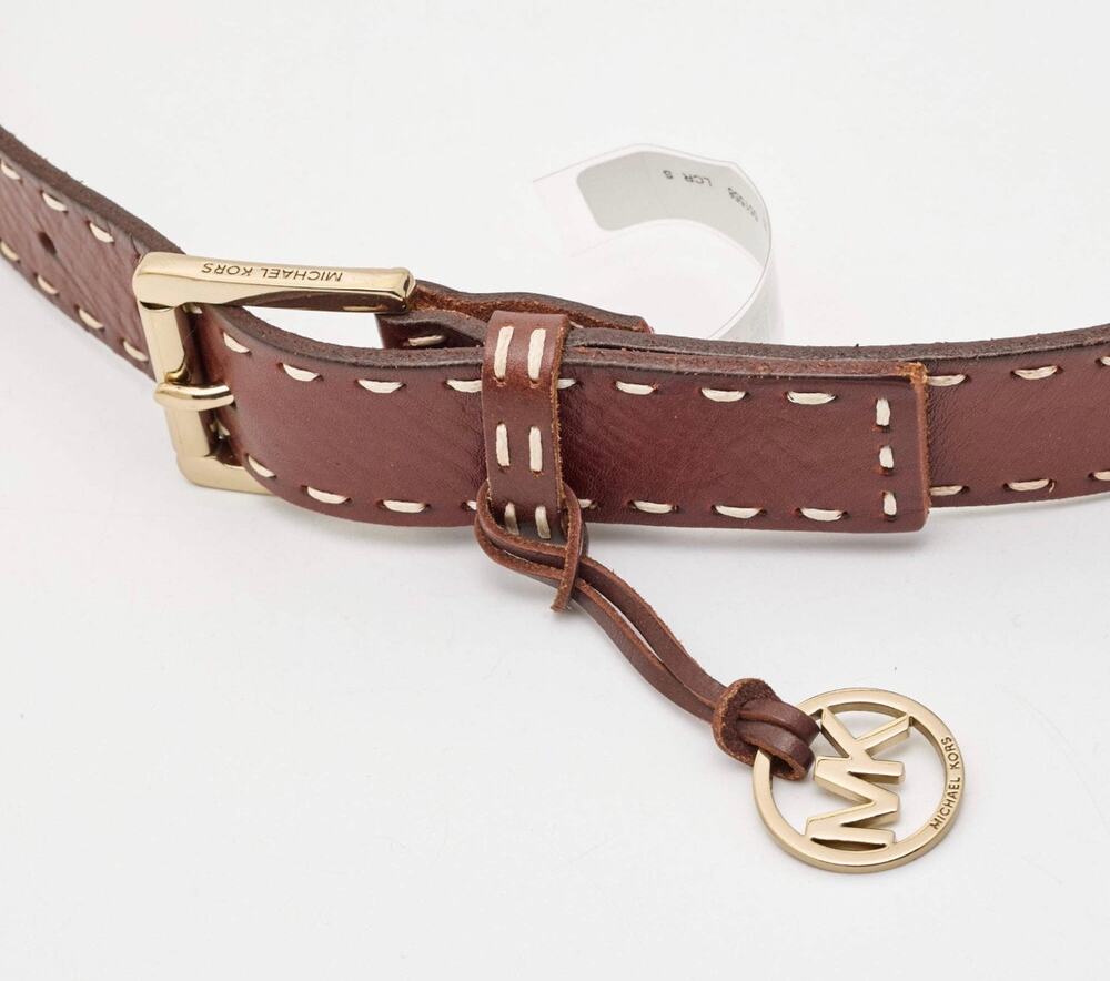 Michael Kors Brown Leather Logo Charm Buckle Belt Women’s Size XLarge